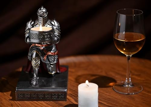 King's Guard Kneeling Knight Candlestick Holders Resin Posture TeaLight Holder Warrior Mobile Phone Stand Pen Holder Candle Holder for Restaurant, Altar, Home Table(Iron) - color: Iron