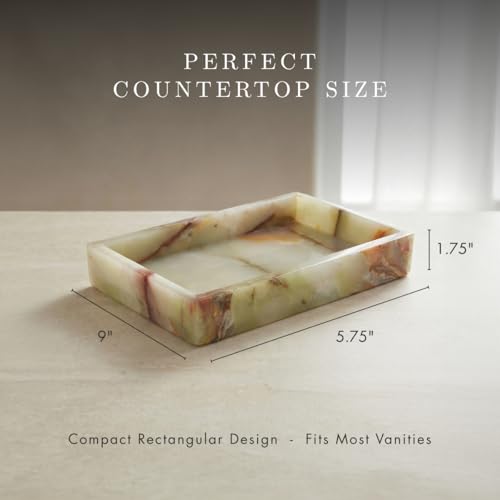 Bey-Berk Ezra Green Onyx Genuine Marble Guest Towel Tray, 9" x 5.75" Bathroom Counter Tray, Luminous Onyx Accent Piece - color: Onyx