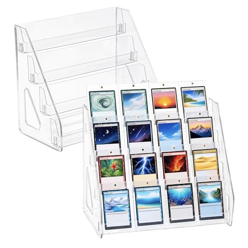DEEIF 4 Tier Acrylic Trading Card Display Stand, 12" Riser Display Shelf for Magnetic Holders, Toploaders, PSA Graded Cards, TCG Sports Card Collection (2 Pack) - size: 4Tier, 2Pack