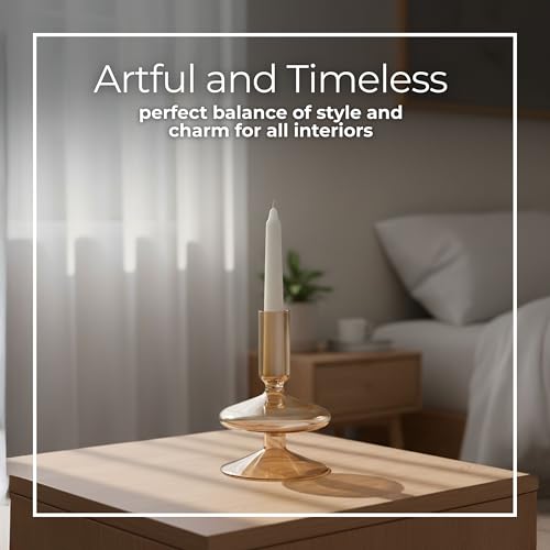 Glass Candle Holder – Taper Candle Holders for Table Decor and Soft Everyday Candlelight – Dining Room, Mantel, or Bedroom Placement – Sculptural Bubble Design Accent, Home Decor – 5", Gold Finish - color: Gold, size: 5.0" H
