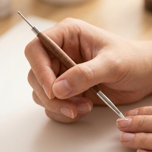 Didiseaon Dual-Ended Nail Sculpture Pen, 2Pcs Wood Handle Silicone Metal Nail Art Tool Set for 3D Gel Polish Design, Builder Gel, Chrome Powder, Salon & Home Manicure