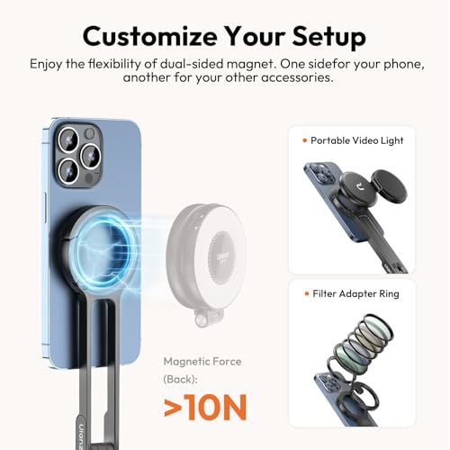 ULANZI MA30 Magnetic Phone Tripod Stand for iPhone-Aluminium Maglock Smartphone Mini Tripod Pocket Cell Phone Stand Strong Magnet Quick Mount Compatible with iPhone 17 16 15 14 13 12 Series, Dark Gray - color: Dark Gray