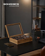 SONGMICS 10-Slot Watch Box, Watch Display Case with Large Glass Lid, Removable Watch Pillows, Velvet Lining, Gift Idea, Rustic Walnut UJOW100K01 - color: Rustic Walnut, size: 1 Layer 10 Slot