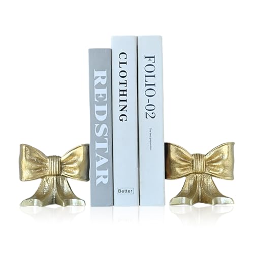 Metal Bookends Set of 2, Heavy Duty Book Ends for Heavy Books, Gold Decorative Bookends for Shelves Desk Office Home Decor - color: Gold