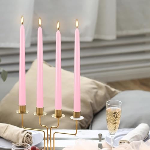 YOROXRG 24 Pack Pink Taper Candles, 7-8 Hours Burn Time, Unscented, Smokeless and Dripless, 0.75 x 10 Inch Dinner Candle Set for Valentine's Day,Household, Wedding, Party and Home Décor Candlesticks - color: Pink-24