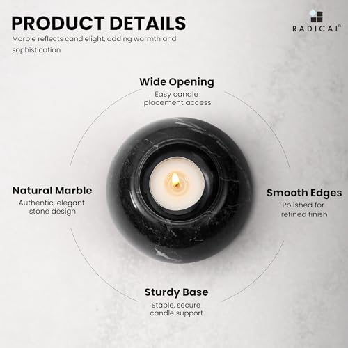 Radicaln Marble Tealight Candle Holder 4" Inches Black Handmade Candle Accent for Home Decor, Ideal Set of 3 Small Votive Candle Holders & Marble Taper Holder for Table Centerpieces - color: Black