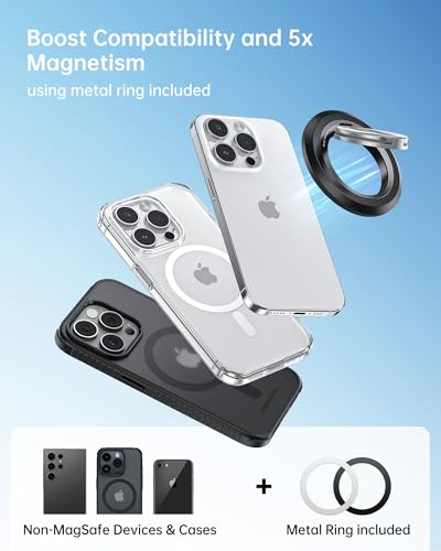 SYNCWIRE Magnetic Phone Ring Holder for MagSafe [2 Pack], 360° Rotation Dual Sided Magnet Grip Cell Phone Ring Stand Finger Kickstand Compatible with iPhone 17 16 15 14 13 12 Pro Max fits MagSafe - color: Dual Ring-2PCS-Black+Black