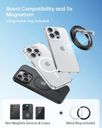 SYNCWIRE Magnetic Phone Ring Holder for MagSafe [2 Pack], 360° Rotation Dual Sided Magnet Grip Cell Phone Ring Stand Finger Kickstand Compatible with iPhone 17 16 15 14 13 12 Pro Max fits MagSafe - color: Dual Ring-2PCS-Black+Black