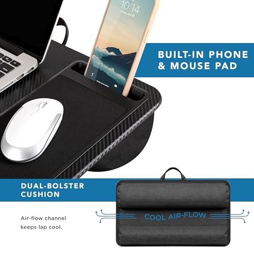 LAPGEAR Home Office Lap Desk with Device Ledge, Mouse Pad, and Phone Holder - Black Carbon - Fits up to 15.6 Inch Laptops - Style No. 91588 - color: Black Carbon, size: Home Office