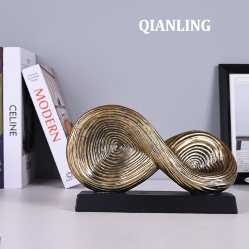 QIANLING Abstract Art Sculpture, Infinity Loop Symbol Sculpture, Abstract Decorative Statue, Gold Knot for Home Accents Decor, Decorativas Modernas for Coffee Table, Entryway, Living Room, Office
