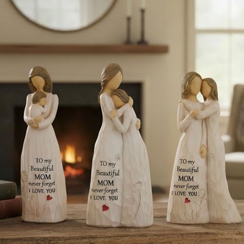 NAN ZAI NAN FANG 3-Piece Set Mother Daughter Figurine 5.5" Gifts for Mom from Daughter Resin Sculpted Hand-Painted Figure Mothers Day Birthday Thanksgiving for Moms Step-Mom Mother-in-Law - style: Mother Daughter Set