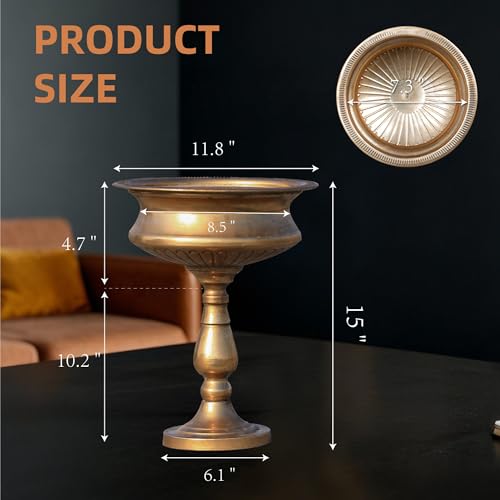 WORTH 15" H. Tall Gold Color Urn Vase for Centerpieces, 11.8" Dia. Classic Metal Trumpet Small Flower Pots for Table, Bowl Vase for Wedding Party Event Home Decor - color: Gold, size: Tall - 1 Pack
