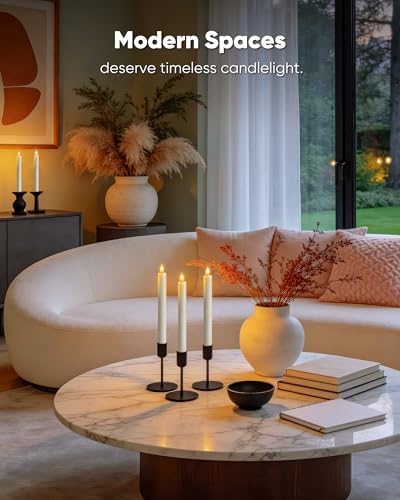 Homemory 6 Pcs Wax Flameless Taper Candles with Remote Timer and Dimmer, White Candle Sticks Battery Operated, LED Window Candles with Flickering Light, 9.6 Inches for Wedding Home Indoor Decoration - style: Modern - White 9.6"