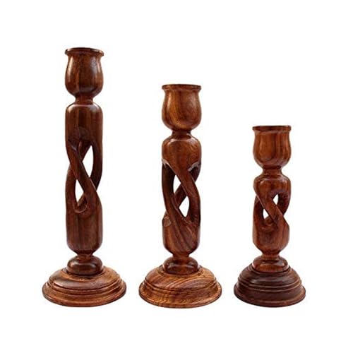 Wooden Candle Holder Set of 3 Pcs - Living Room Decor for Elegant Home Ambiance - Handcrafted Rustic Candle Holders for Holiday Table Centerpiece and Sister Gifts Ideas (Jali)