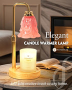 Small Candle Warmer Lamp with Timer, Adjustable Pink Flower Candle Heat Lamp, Unique Women's Gifts for Birthday, Dimmable Candles Heater, Fashion Wax Warming Light with Wood Base - color: A3-pink