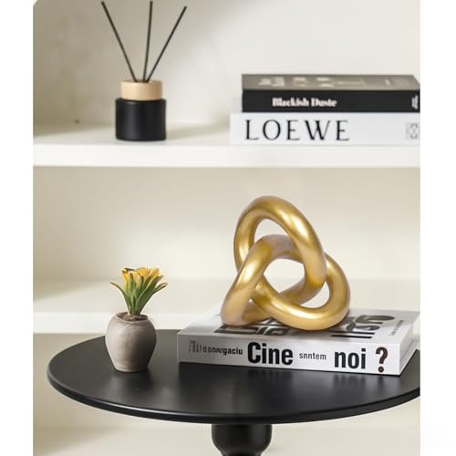 Geometric Round Sculpture Gold Knot Statue Decor Modern Tabletop Sculpture and Figurines Round Decorative Ornaments Knick Knacks Home Decor for Shelves Coffee Table Bookshelf Decoration Gifts - style: Long gold knot