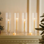 Hurricane Candle Holder Thickened Ribbed Cylinder Covers Taper Candle Sticks Holder Glass Tall Candlesticks Holders Centerpiece for Wedding Dining Table, 4 Pcs - color: Clear Ribbed