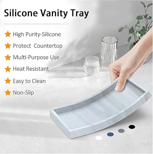 Bathroom Vanity Tray, 11.8 x 5 Inch Silicone Kitchen Sink Tray for Perfume Soap Towel Bathroom Accessory for Soap Dispenser Bathroom Countertop Trays, M, White - color: White, size: 11.8" x 5" x 0.7"