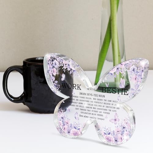 Work Bestie Butterfly Acrylic Desk Sign - Purple Office, Cubicle Decor for Women, Remote Work Companion, Funny Office Gifts for Women Coworker Employee Friend 4.7 x 3.2 inch - color: purple48