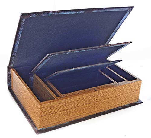 Bellaa 28229 Decorative Book Box Antiques Vintage Retro Invisible Secret Storage Faux Leather Wood Magnetic Set of 3 Tree of Life Triple Moon Pentacle - style: Triple Moon