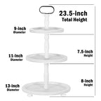 Urban Deco Wooden Tiered Tray 3-Tier Decorative Tray Stand Farmhouse Serving Tray, Round Wooden Cupcake Display Stand with Metal Handle, White Tiered Fruits Tray for Home Party Decorations - style: 3 tier-white