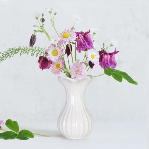 White Ceramic Vase, Small Vases for Home Decor, Elegant Flower Vase Centerpiece for Tables, Office Desk, Room Decor, Fit for Housewarming, Wedding, Birthday (Pure White) - color: Pure White