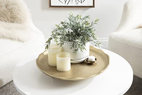 Kate and Laurel Alessia Modern Decorative Scalloped Round Footed Metal Tray; 16 Inch Diameter; Gold; Food-Safe Cast Aluminum Pedestal Transitional Tray with Rough Texture and Deckled Edge - color: Gold