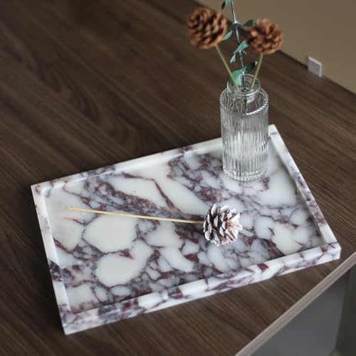 Real Luxurious Natural Marble Vanity Tray Genuine Marble Storage Tray for Home Decor Stone Tray for Bathroom/Kitchen/Vanity/Dresser,Plate Holder for Tissues, Candles, Towel - color: Calacatta Viola