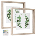 MUYE 10x10 Floating Frame Distressed Beige White Wood Pattern,Double Glass Square Picture Frame Display Any Size Photo up to 10x10,Wall Mount or Tabletop,2 Pack - color: Beige, size: 10x10