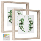 MUYE 10x10 Floating Frame Distressed Beige White Wood Pattern,Double Glass Square Picture Frame Display Any Size Photo up to 10x10,Wall Mount or Tabletop,2 Pack - color: Beige, size: 10x10