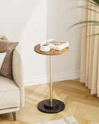 Masupu Drink Table, Round Side Table for Small Spaces, Pedestal Small End Table with Metal Base, for Living Room, Bedroom, Bathroom, Rustic Brown - color: 05.rustic Brown