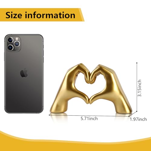 Gold Heart Hands Sculpture, Fan Gift Merch for Music Lovers, Home Decor Accents for Birthday Living Room Bedroom Shelf Desk, Small Cute Statue for Women Girls - size: Small:5.71x1.97x3.15 inch