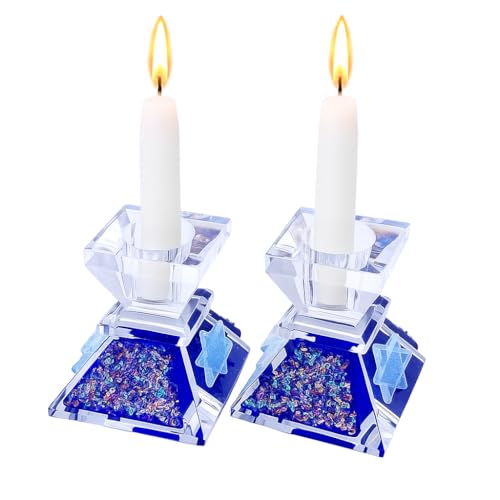 Tamara Baskin Art Glass – Handmade Crystal Shabbat Candle Holders Set - Sparkling Dark Blue - color: Sparkling Cobalt Blue