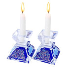 Tamara Baskin Art Glass – Handmade Crystal Shabbat Candle Holders Set - Sparkling Dark Blue - color: Sparkling Cobalt Blue