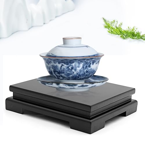 MDEOOSKY Wooden Display Stand - Rectangle Wood Display Base with Risers - Vase Riser, Teapot, Aquarium Lamp Base - Home Decoration - 7.67" W x 6.29" D x 1.69" H (Black)