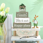 Cinnvoice 4 Pcs Farmhouse Tabletop Decor Rustic Family Blessed Home Table Centerpiece This Is Us Sign for Kitchen Shelf Desk Fireplace Mantel Tiered Tray Decor(Gather Family This is Our Happy Place) - style: Gather Family This is Our Happy Place
