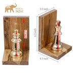 MyGift Decorative Chess Bookends Heavy Duty Mango Wood and Brass Tone Metal King and Queen Chess Pieces Design Bookend Shelf Decor - Handcrafted in India