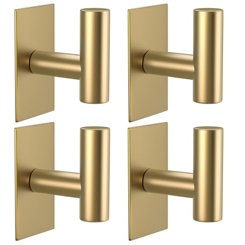 VAEHOLD Wall Towel Hooks, Heavy Duty Sticky Holder Waterproof Towel Hooks for Hanging Coat, Clothes, Closet Hook Wall Mount for Kitchen (Gold, 4 Pack) - color: Gold, size: 4 Pack