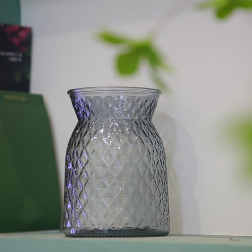 OFFIDIX Glass Vase, 6.2 * 3.5in Large Mouth Shape Geometric Faceted Design Flower Vase for Weddings,Events,Decorating,Office,Home Decor - color: Grey-2