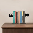 Bookends Decorative Unique Novelty Book Ends for Kids Books - Unique Bookends Decorative Metal Quotation Mark Design Bookshelf Decor, Bookish Decor for Shelves and Book Lovers Gift Ideas