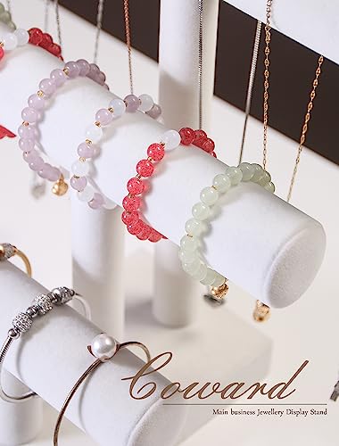 Coward 3 Tier Bracelet Holder Jewelry Display Stand, Necklace Display Holder, Watch Hair Ties Stand, Hairband Jewelry Organizer for Home or Store Selling Show (Beige Velvet) - color: Beige, size: 3 Tier