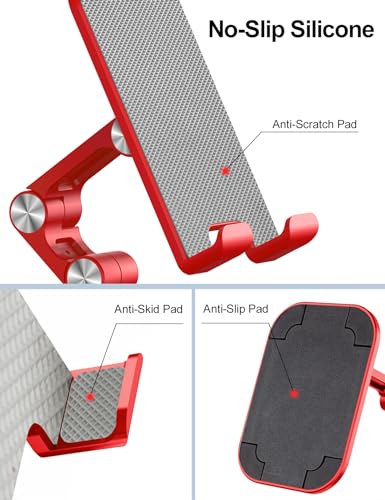 OCYCLONE Phone Stand, Adjustable Height and Angle Foldable Cell Phone Stand Holder for Desk, Taller iPhone Stand Compatible with 4.7"-13" Smartphones iPad Tablet, Red - color: Red