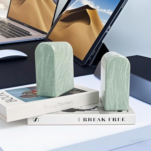 Luxury Marble Bookends for Shelves, 13LB Heavy Duty Marble Book Ends for Heavy Books, Stone Bookends Decorative, Polished, Light Green Arch, Set of 2 - color: Light Green, size: 2.5×4.7×5.7 Inch