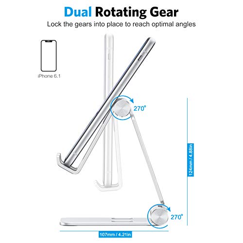OMOTON Foldable Cell Phone Stand, C4 Portable Aluminum Phone Holder, Adjustable Phone Dock Cradle Compatible with iPhone 17/16/15 Pro Max Air, Samsung Galaxy, Small Tablets, All Smart Phones, Silver - color: A-Silver