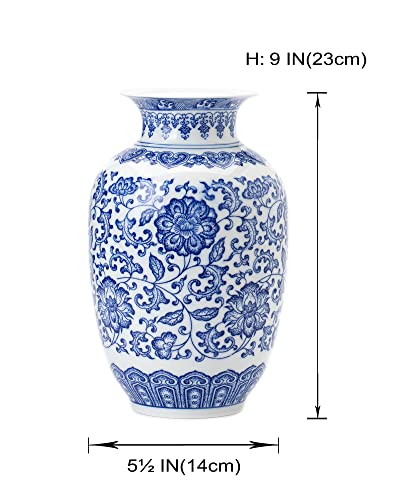 Blue Vase, Chinoiserie Vase, Ginger Jar Vase for Home Decor, Blue and White Porcelain Decor,9 "H - size: BlueA 9"H