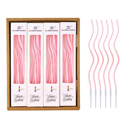PHD CAKE 24-Count Pearl Pink Spiral Long Thin Birthday Candles, Cake Candles, Birthday Parties, Wedding Decorations, Party Candles - color: Pearl Pink