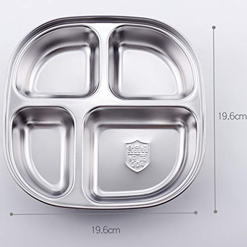 Set of 2 Stainless Steel Dinner Plates 4 Sections Divided Platter Dinner Tray - Lightweight Metal Plate for Adults and Campers, Portion Control Bariatric Weight Loss and Diabetic Diet Plates - size: F4C (4 Sections)
