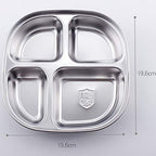 Set of 2 Stainless Steel Dinner Plates 4 Sections Divided Platter Dinner Tray - Lightweight Metal Plate for Adults and Campers, Portion Control Bariatric Weight Loss and Diabetic Diet Plates - size: F4C (4 Sections)