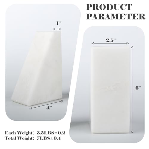 Karibiber Marble Book Ends Decorative, Unique Bookends for Shelves, White Stone Bookends Holds Heavy Books, Weighted Book Holder Stopper for Home Office Desk Bookshelf Decoration, Set of 2 - color: Fantasy White