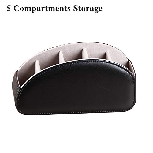 YAPISHI Large Leather TV Remote Control Holder Organizer Black with 5 Compartments Nightstand Desktop Media DVD Player Remote Tray Caddy Storage Box for Mobile Phone Pen Office Stationery Controllers - color: Black, size: Large